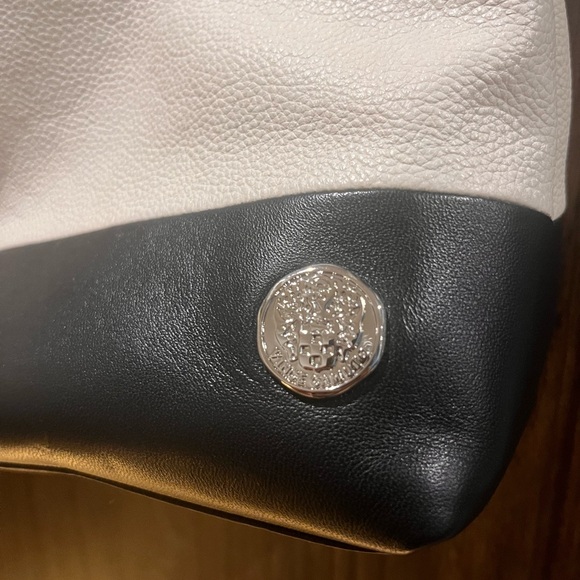 Vince Camuto - Cream & Black Genuine Leather Shoulder Bag - Silver Hardware - Picture 2 of 9